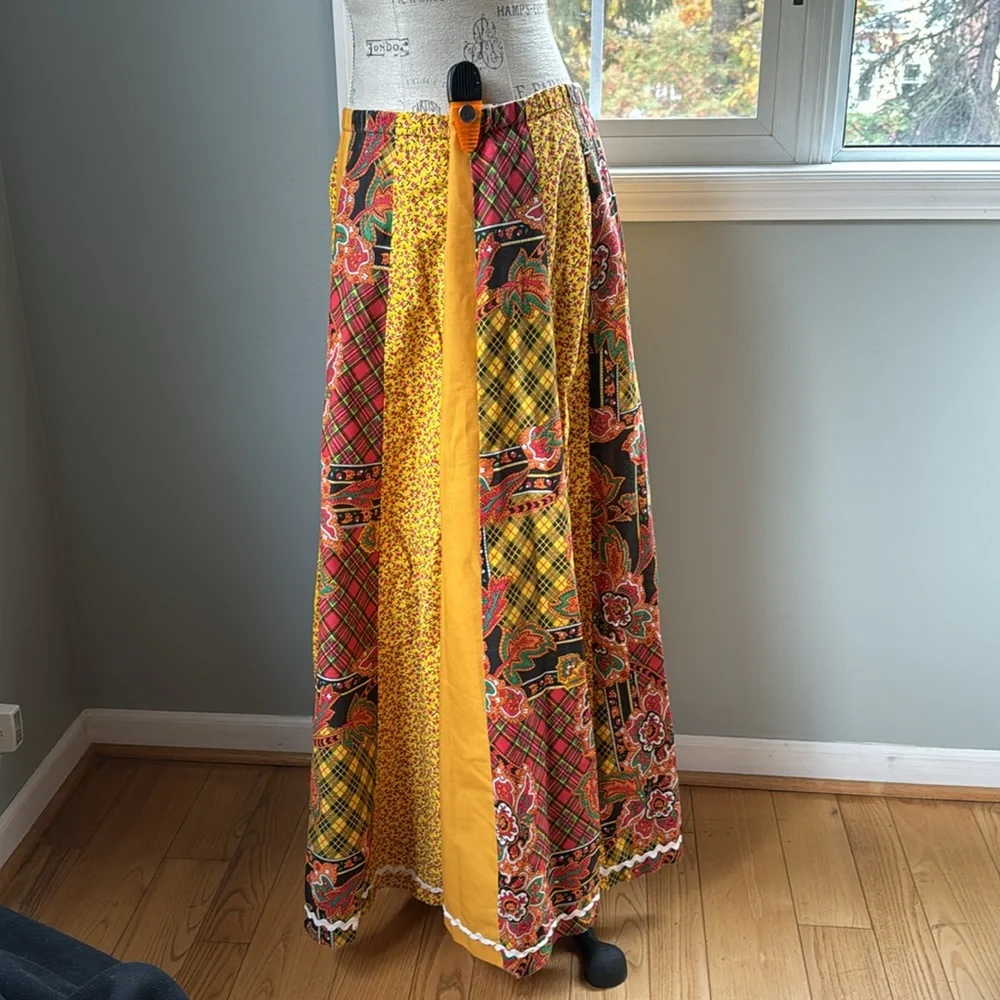Vintage Carefree Fashions quilted patchwork‎ maxi full prairie style skirt Large